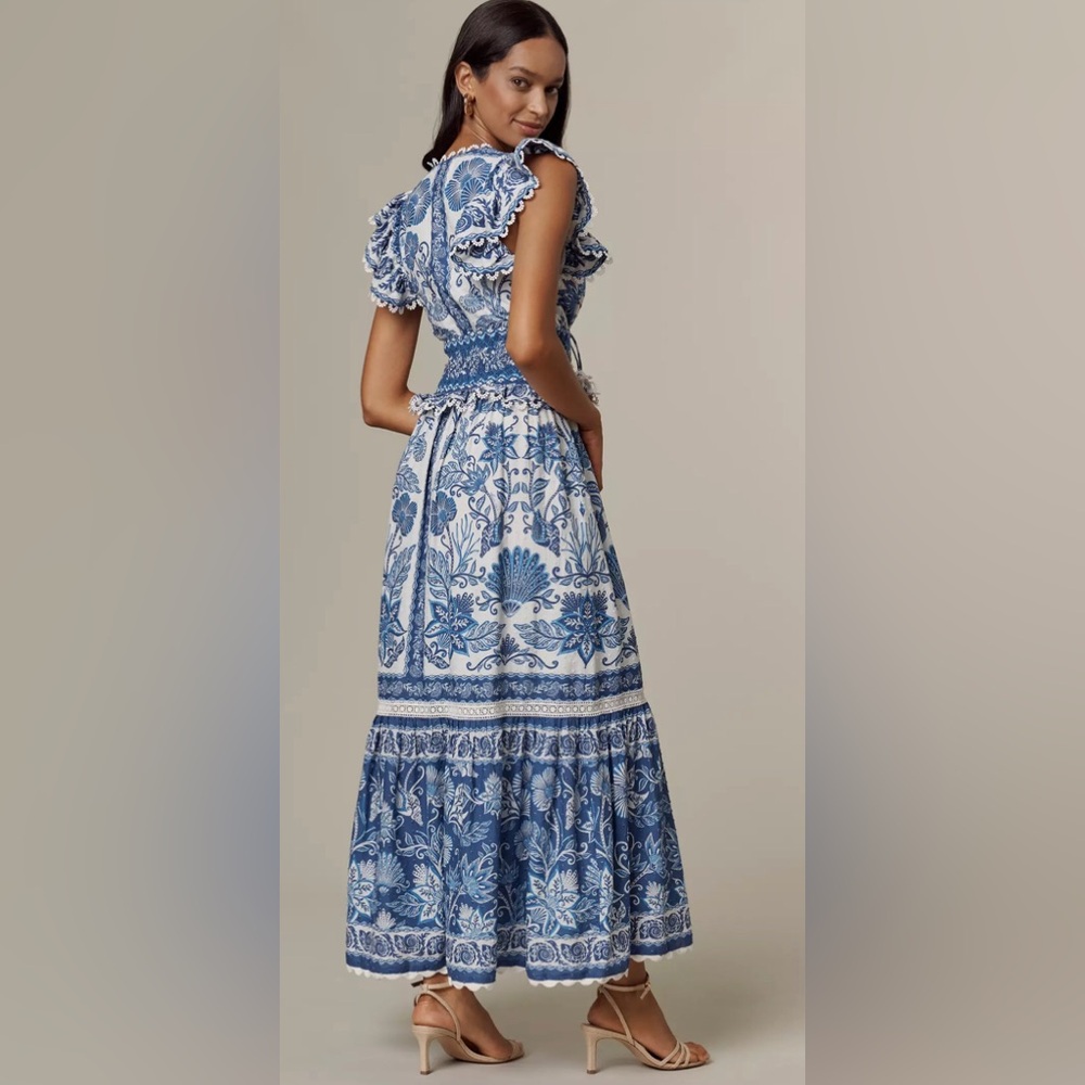 NWT! Farm Rio Shell Garden Cotton Ruffle Maxi Dress Size: L - Picture 3 of 14